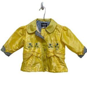 OshKosh Toddler Girls Light Weight Jacket Yellow w/ Blue Floral Trim - Size 18M